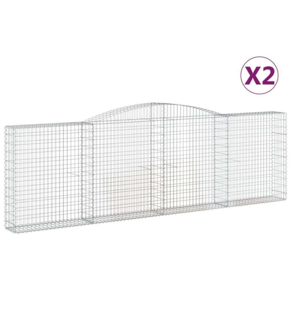 Gabionen mit Hochbogen 2 Stk. 400x30x120/140cm Verzinktes Eisen