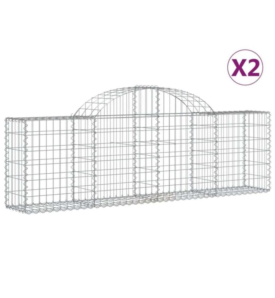 Gabionen mit Hochbogen 2 Stk. 200x30x60/80 cm Verzinktes Eisen