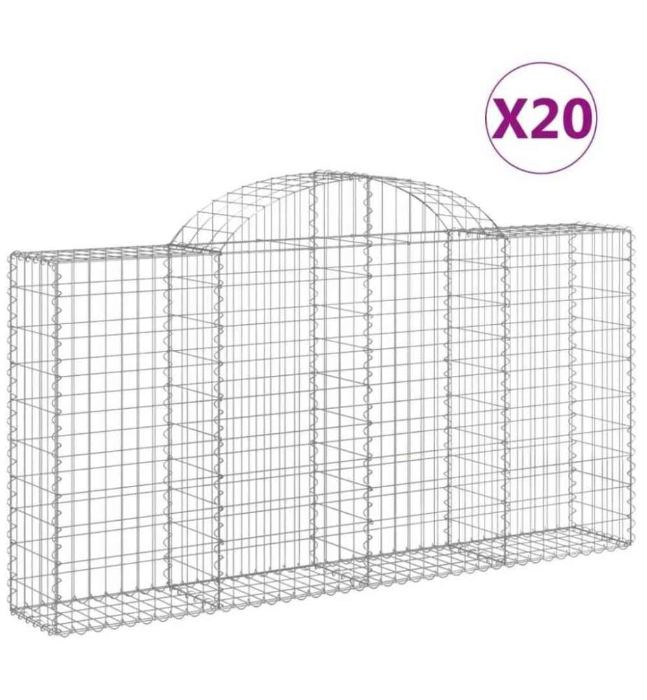 Gabionen mit Hochbogen 20Stk. 200x30x100/120cm Verzinktes Eisen
