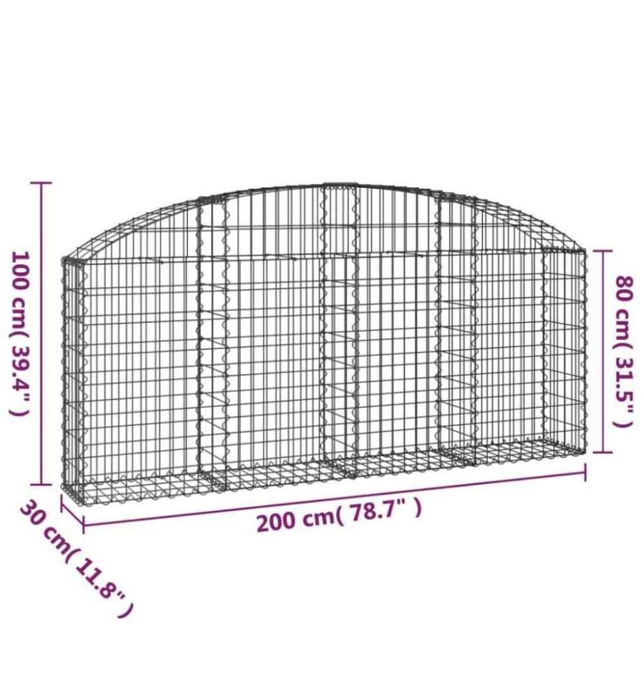 Gabione mit Hochbogen 200x30x80/100 cm Verzinktes Eisen
