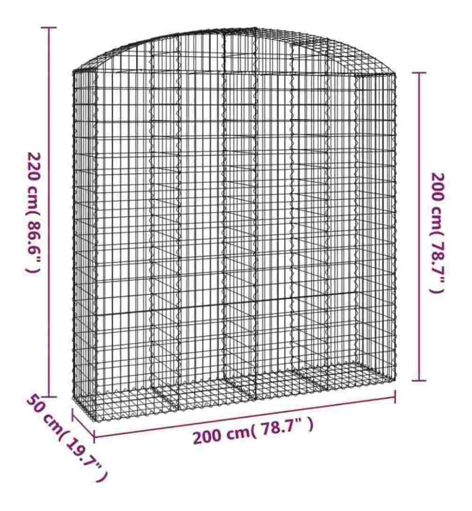Gabione mit Hochbogen 200x50x200/220 cm Verzinktes Eisen