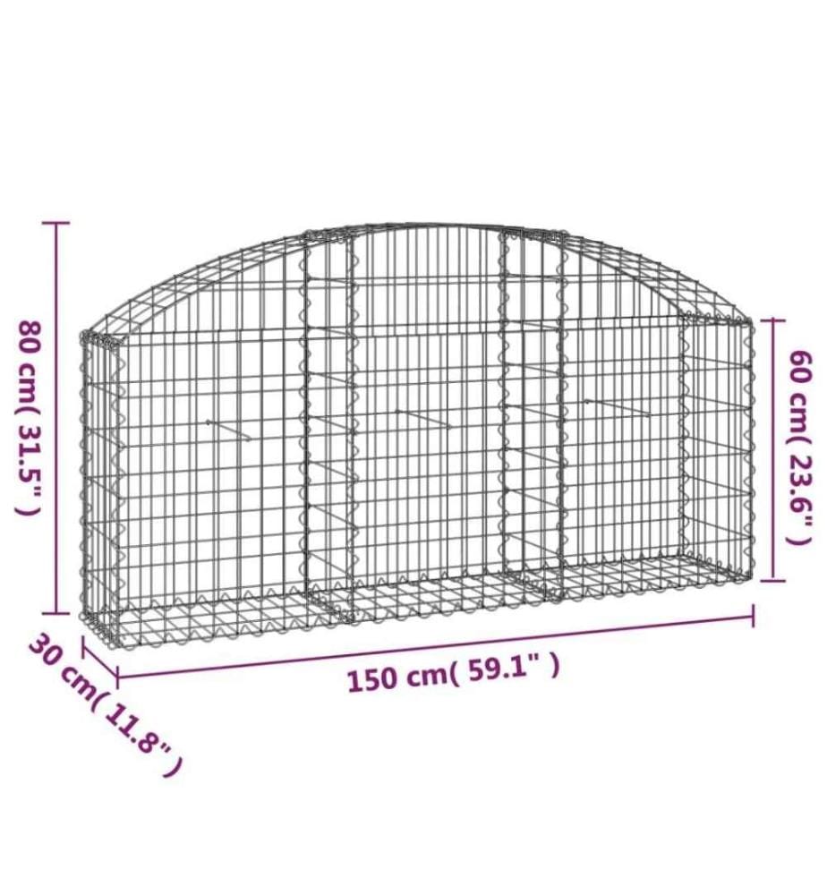 Gabione mit Hochbogen 150x30x60/80 cm Verzinktes Eisen