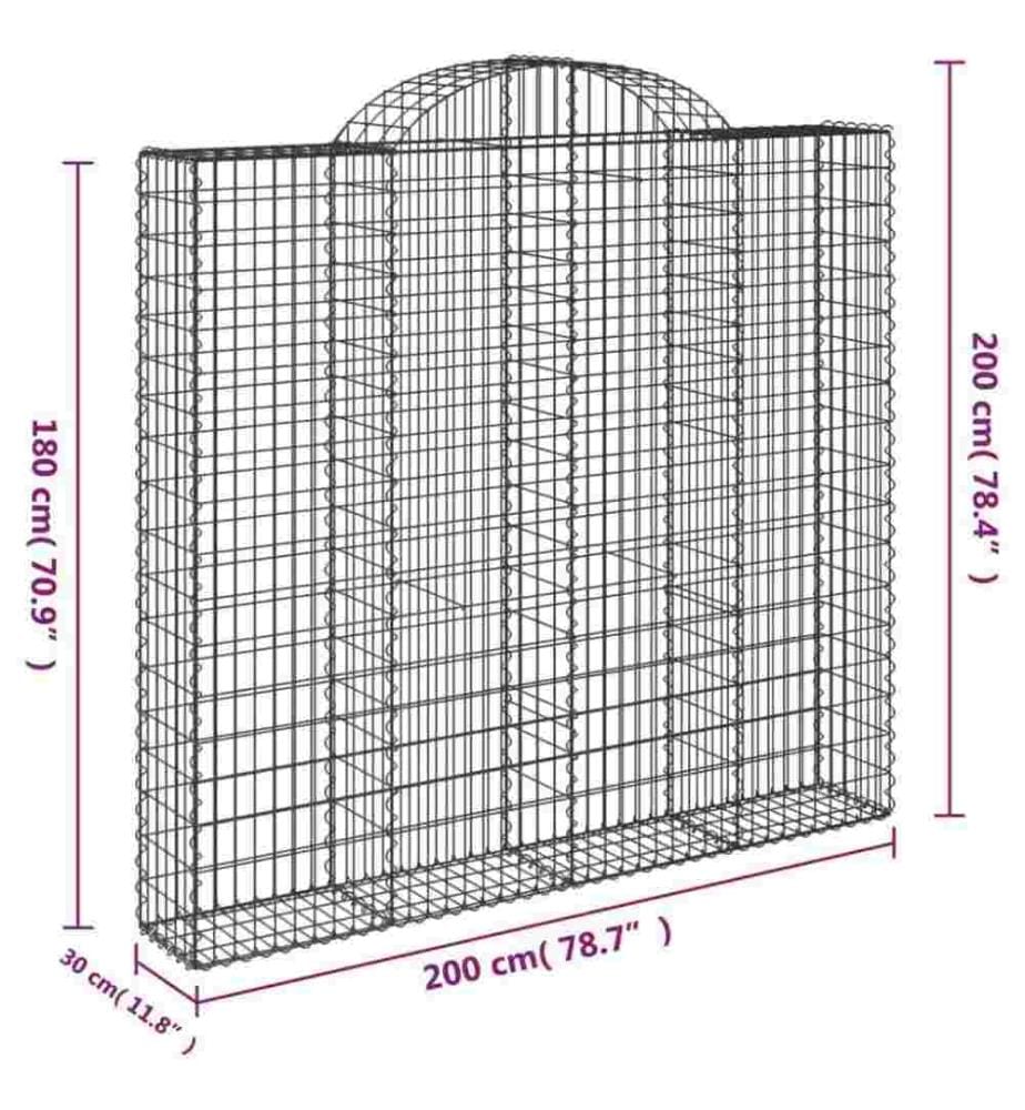 Gabione mit Hochbogen 200x30x180/200 cm Verzinktes Eisen