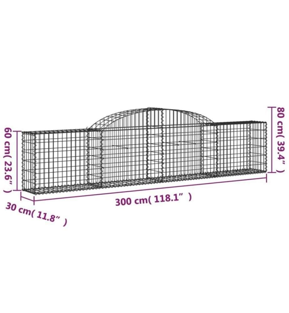 Gabione mit Hochbogen 300x30x60/80 cm Verzinktes Eisen