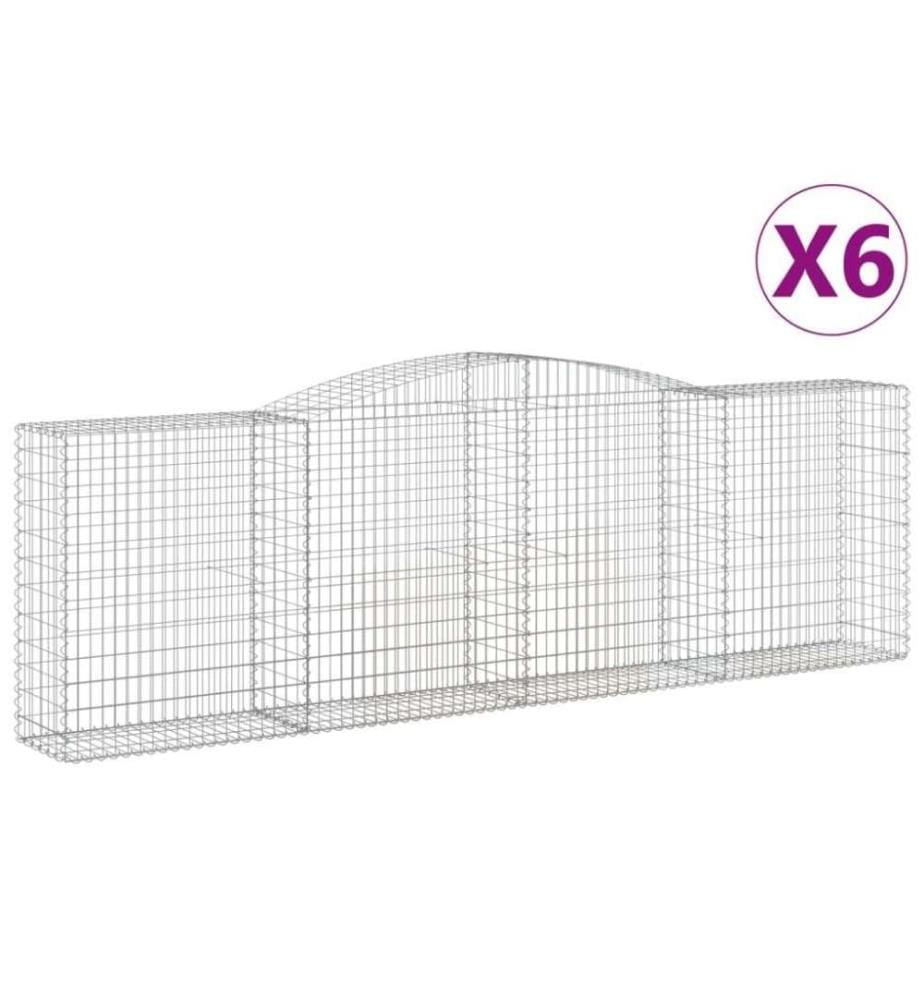 Gabionen mit Hochbogen 6 Stk. 400x50x120/140cm Verzinktes Eisen