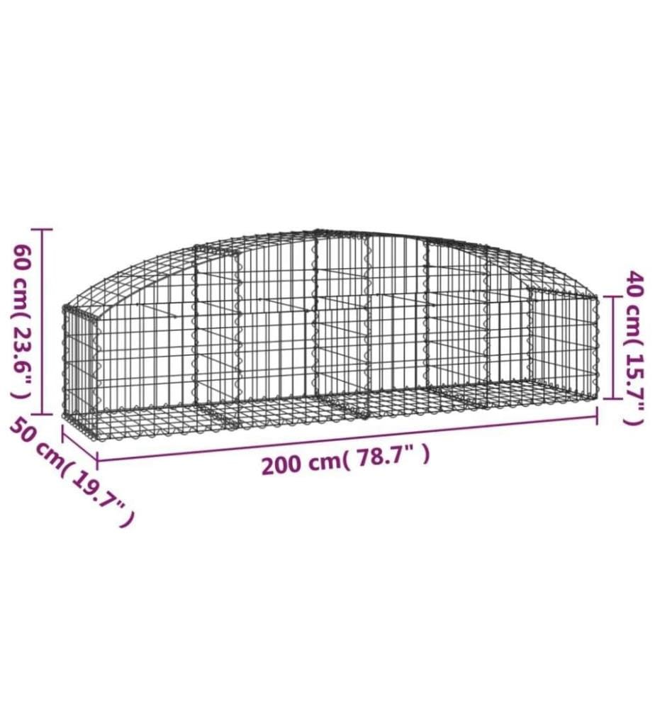 Gabione mit Hochbogen 200x50x40/60 cm Verzinktes Eisen