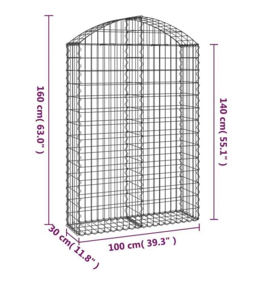 Gabione mit Hochbogen 100x30x140/160 cm Verzinktes Eisen