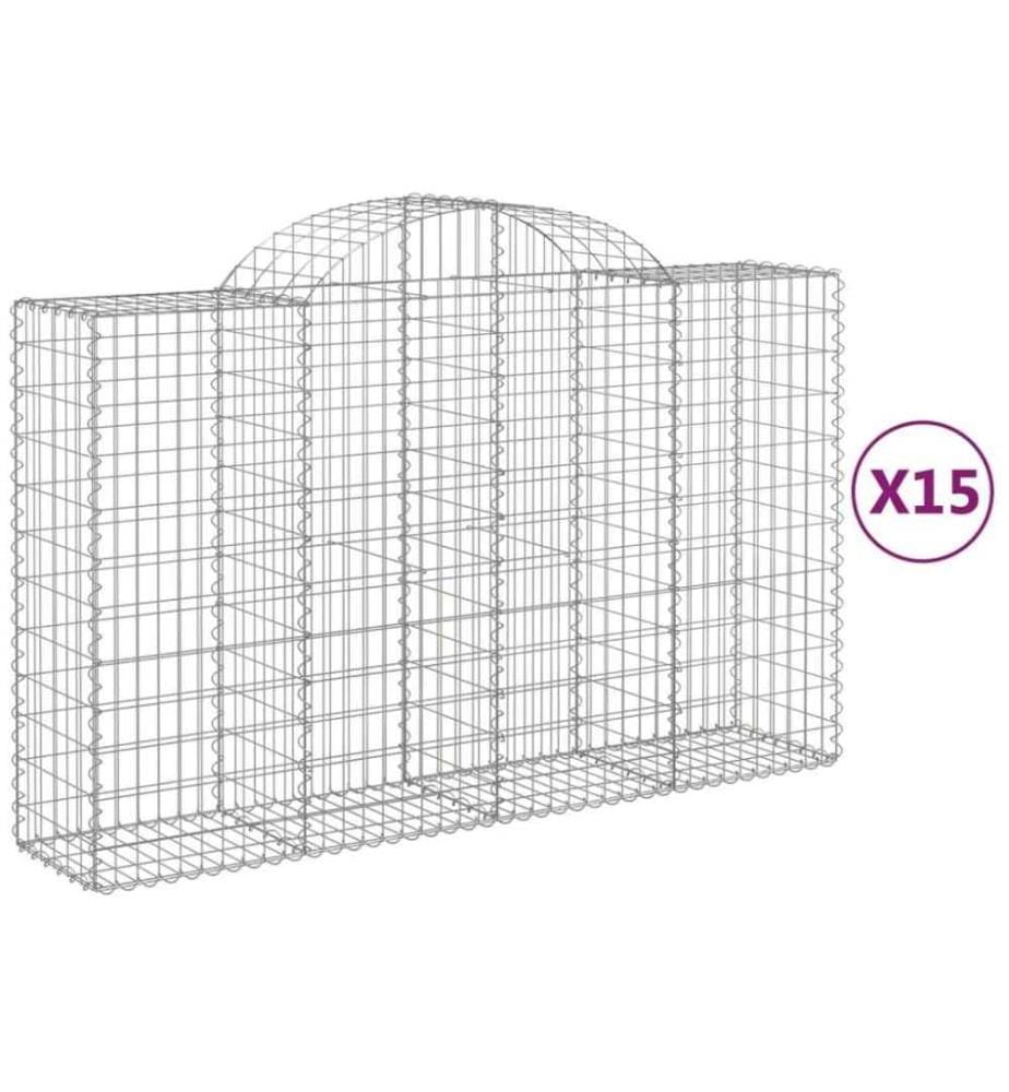 Gabionen mit Hochbogen 15Stk. 200x50x120/140cm Verzinktes Eisen