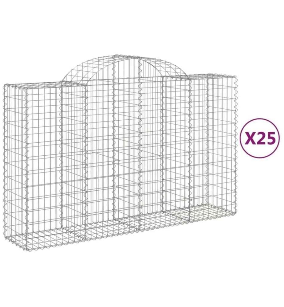Gabionen mit Hochbogen 25Stk. 200x50x120/140cm Verzinktes Eisen