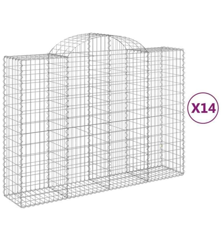 Gabionen mit Hochbogen 14Stk. 200x50x140/160cm Verzinktes Eisen