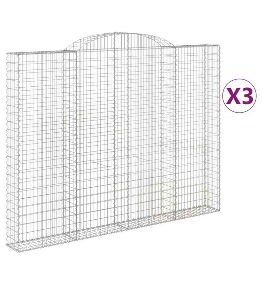 Gabionen mit Hochbogen 3 Stk. 300x30x220/240cm Verzinktes Eisen