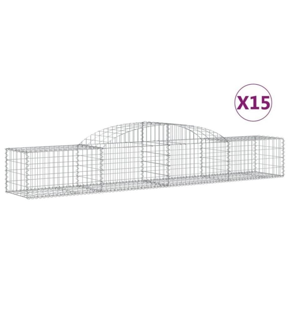 Gabionen mit Hochbogen 15 Stk. 300x50x40/60 cm Verzinktes Eisen