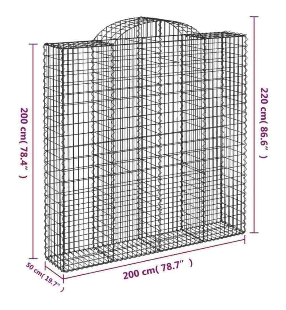 Gabione mit Hochbogen 200x50x200/220 cm Verzinktes Eisen