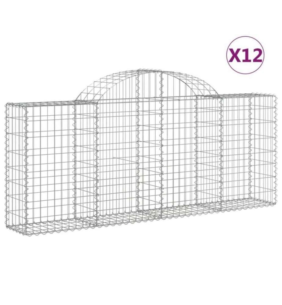 Gabionen mit Hochbogen 12 Stk. 200x30x80/100cm Verzinktes Eisen