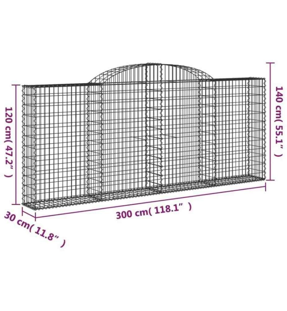 Gabione mit Hochbogen 300x30x120/140 cm Verzinktes Eisen