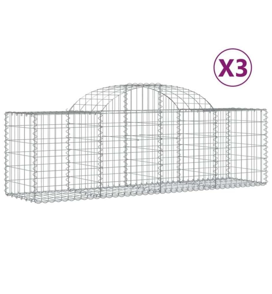 Gabionen mit Hochbogen 3 Stk. 200x50x60/80 cm Verzinktes Eisen