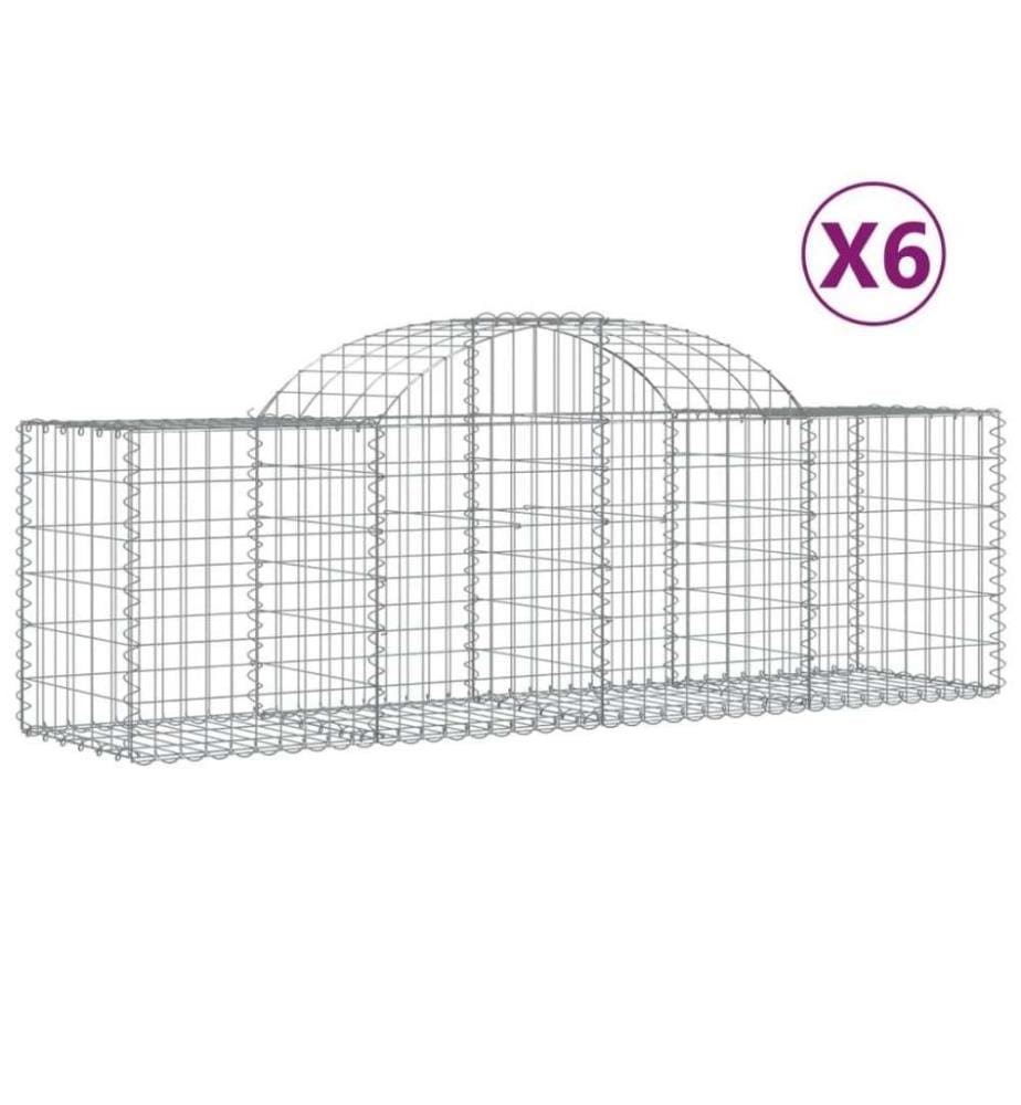 Gabionen mit Hochbogen 6 Stk. 200x50x60/80 cm Verzinktes Eisen