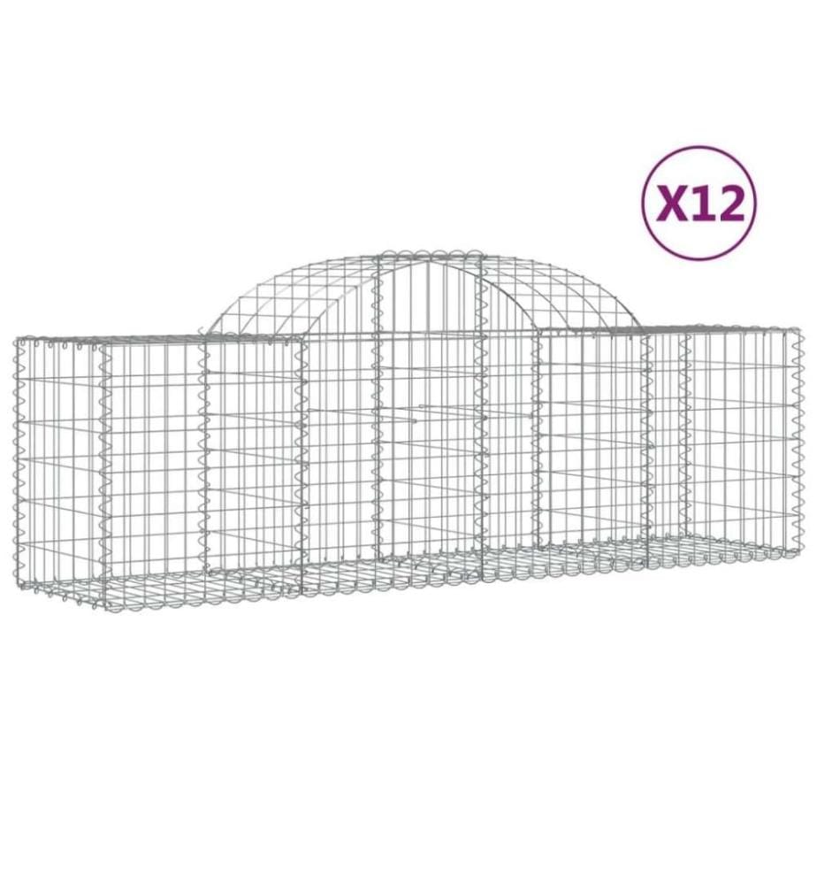 Gabionen mit Hochbogen 12 Stk. 200x50x60/80 cm Verzinktes Eisen