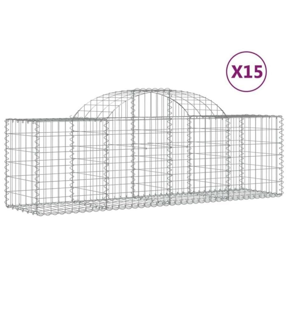 Gabionen mit Hochbogen 15 Stk. 200x50x60/80 cm Verzinktes Eisen