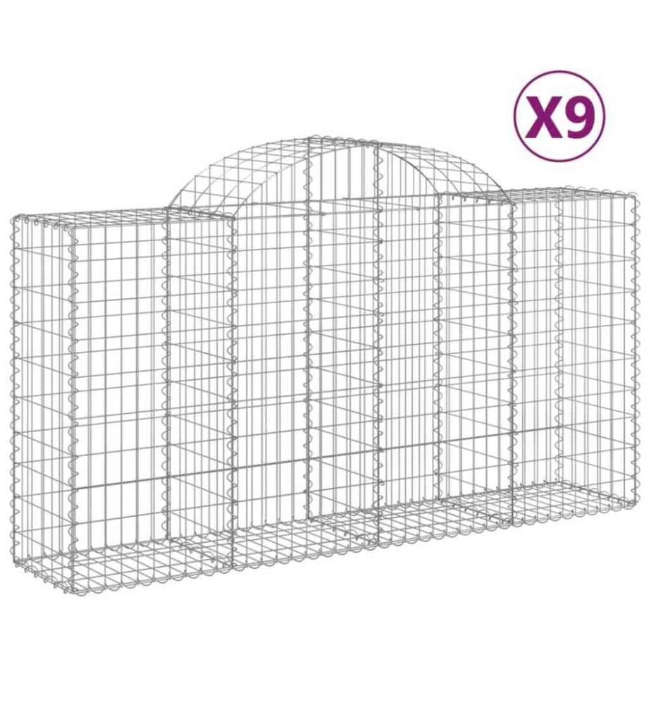 Paniers à gabions arqués 9 pcs 200x50x100/120 cm fer galvanisé