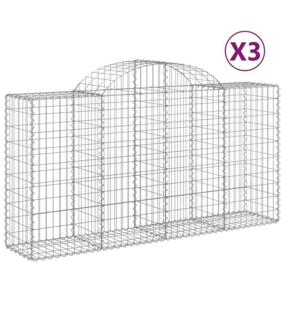 Gabionen mit Hochbogen 3 Stk. 200x50x100/120cm Verzinktes Eisen