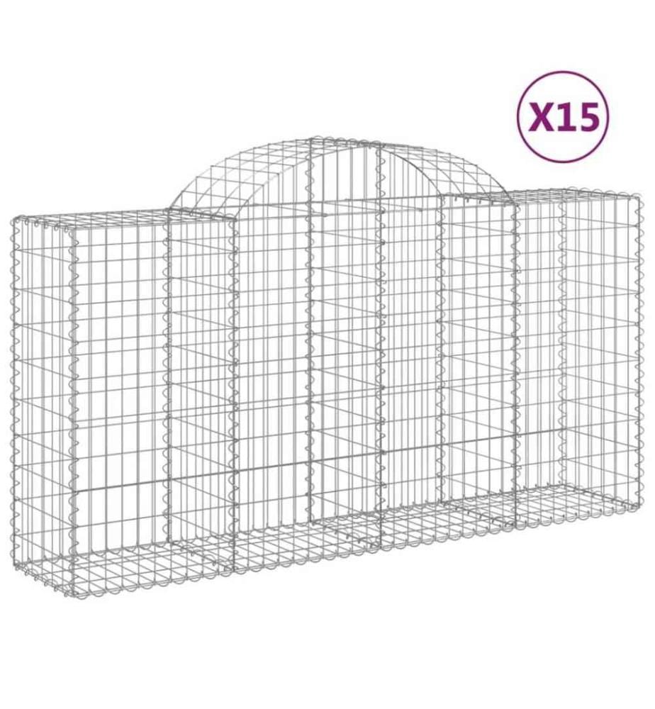 Paniers à gabions arqués 15 pcs 200x50x100/120 cm fer galvanisé