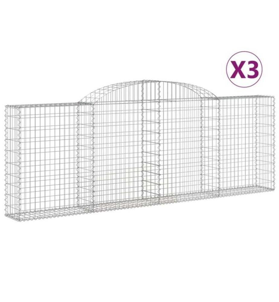 Gabionen mit Hochbogen 3 Stk. 300x30x100/120cm Verzinktes Eisen