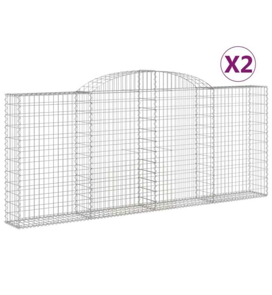 Gabionen mit Hochbogen 2 Stk. 300x30x120/140cm Verzinktes Eisen