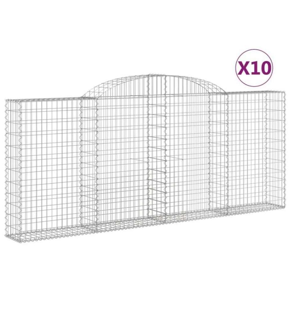 Gabionen mit Hochbogen 10 Stk 300x30x120/140cm Verzinktes Eisen