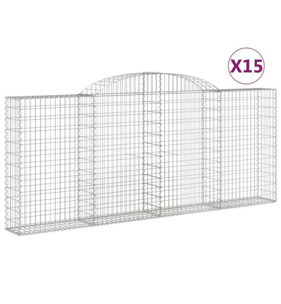 Gabionen mit Hochbogen 15 Stk 300x30x120/140cm Verzinktes Eisen