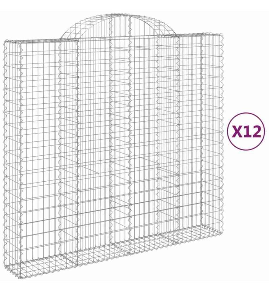 Gabionen mit Hochbogen 12Stk. 200x50x180/200cm Verzinktes Eisen