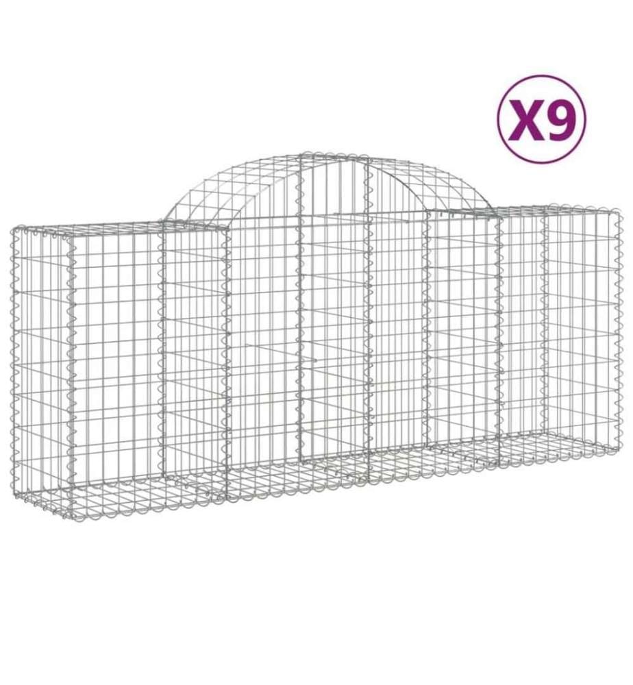 Gabionen mit Hochbogen 9 Stk. 200x50x80/100 cm Verzinktes Eisen