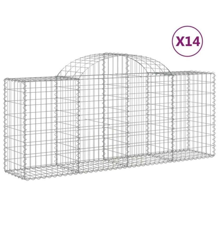 Gabionen mit Hochbogen 14 Stk. 200x50x80/100cm Verzinktes Eisen