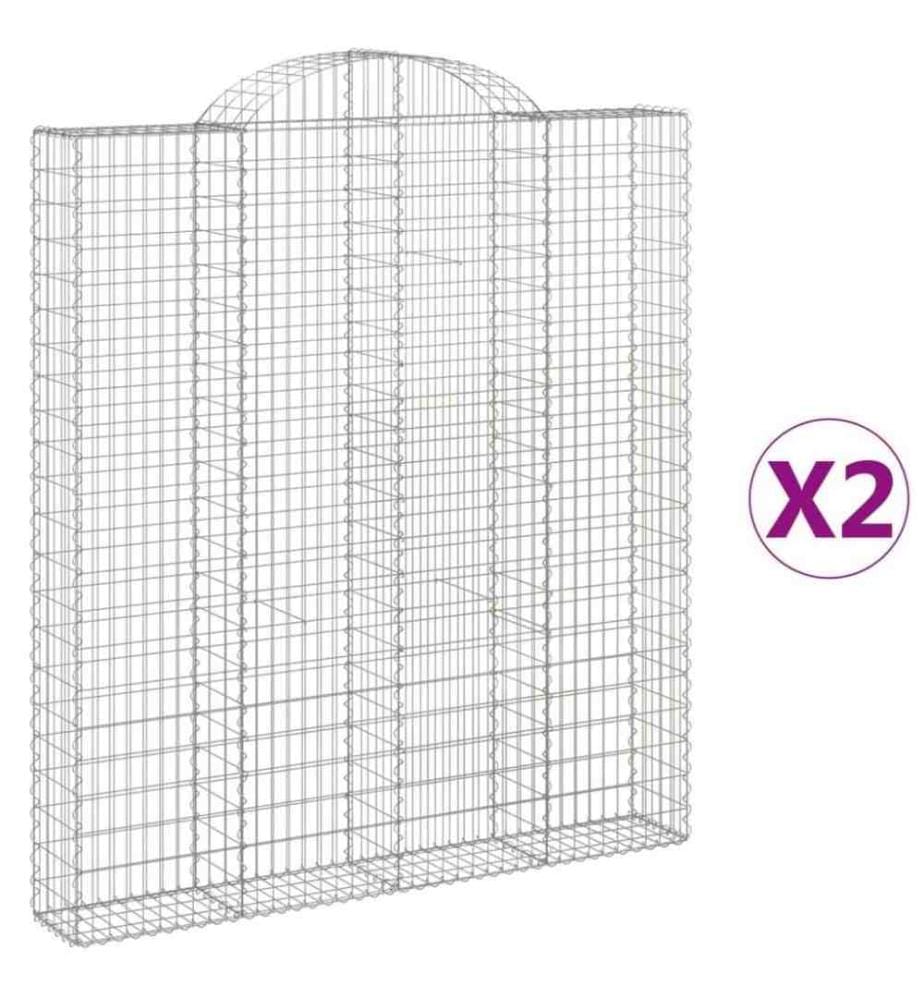 Gabionen mit Hochbogen 2 Stk. 200x30x220/240cm Verzinktes Eisen