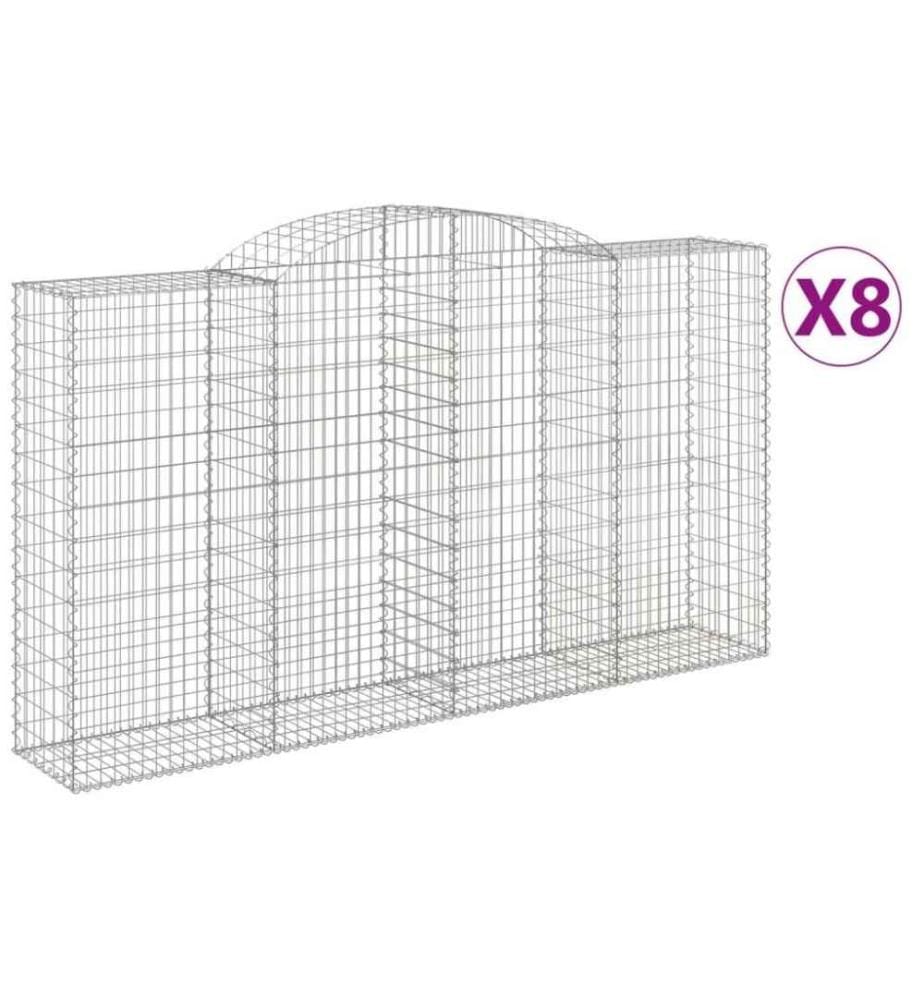 Gabionen mit Hochbogen 8 Stk. 300x50x160/180cm Verzinktes Eisen