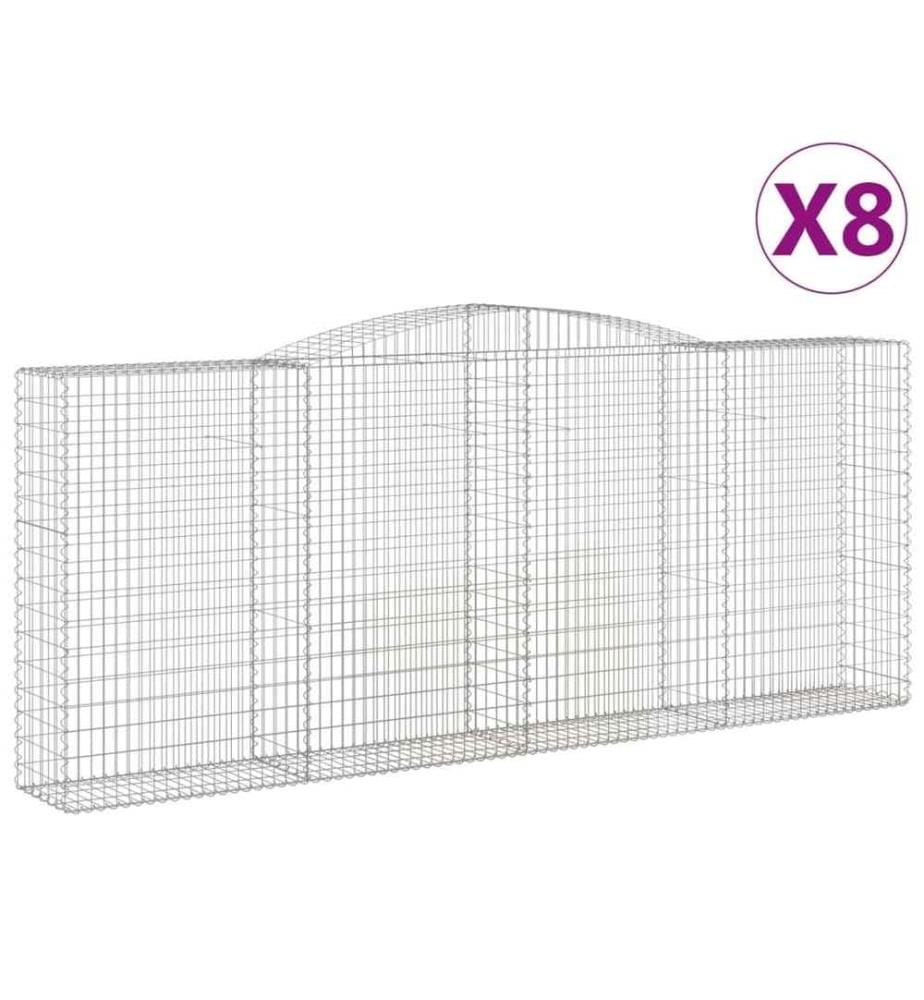Gabionen mit Hochbogen 8 Stk. 400x50x160/180cm Verzinktes Eisen