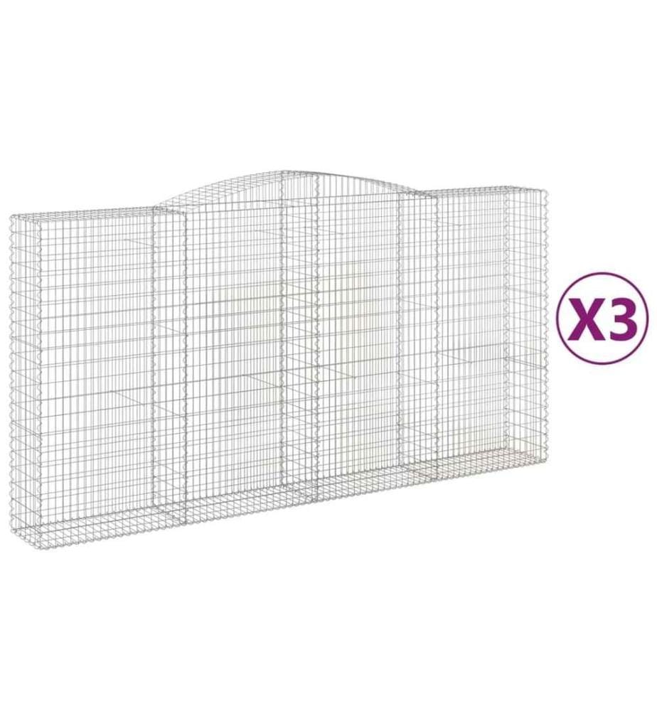 Gabionen mit Hochbogen 3 Stk. 400x50x200/220cm Verzinktes Eisen