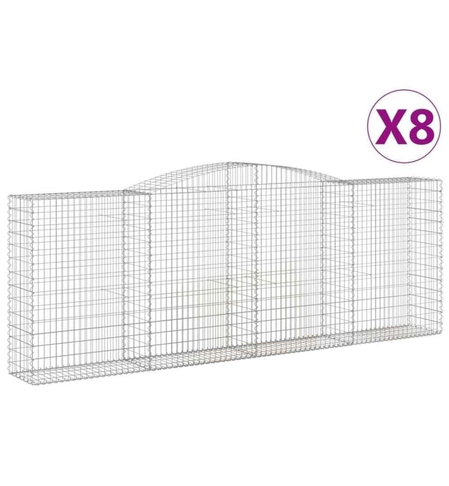Gabionen mit Hochbogen 8 Stk. 400x50x140/160cm Verzinktes Eisen