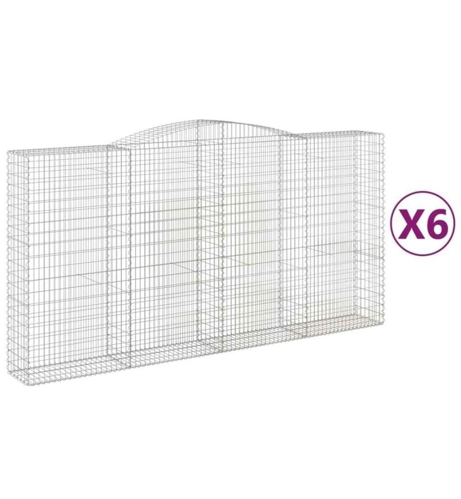 Gabionen mit Hochbogen 6 Stk. 400x50x200/220cm Verzinktes Eisen