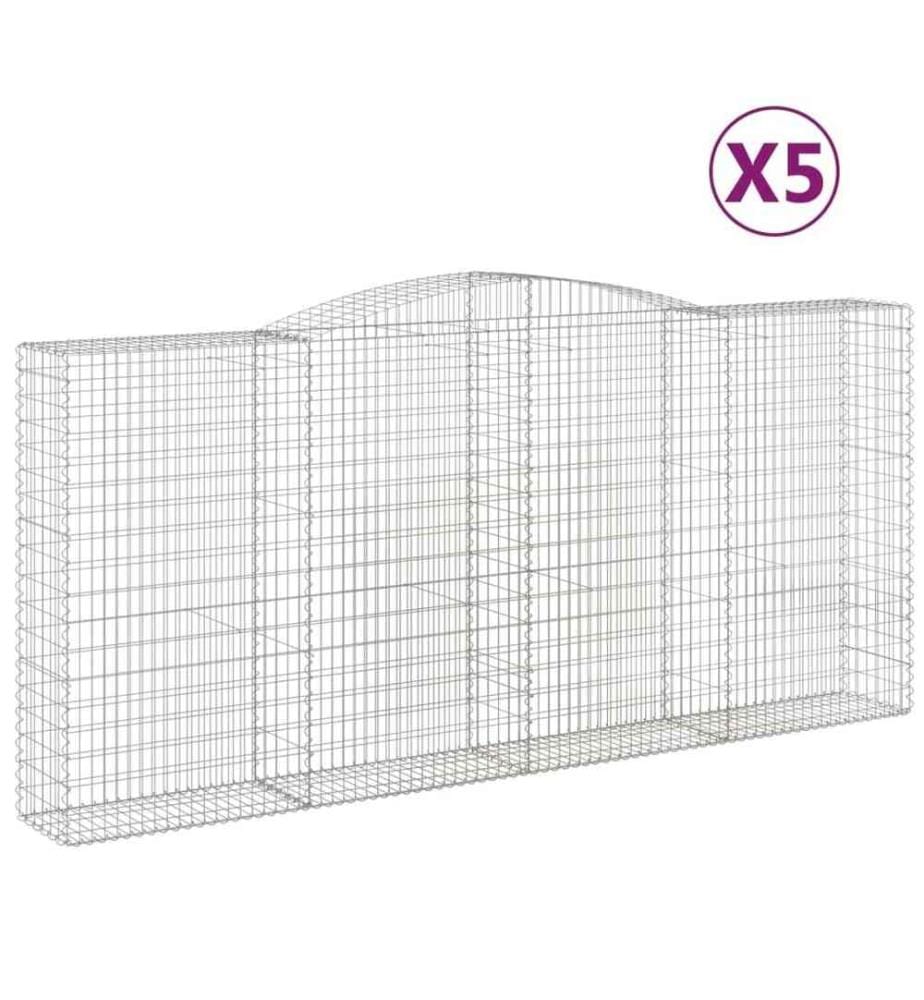 Gabionen mit Hochbogen 5 Stk. 400x50x180/200cm Verzinktes Eisen