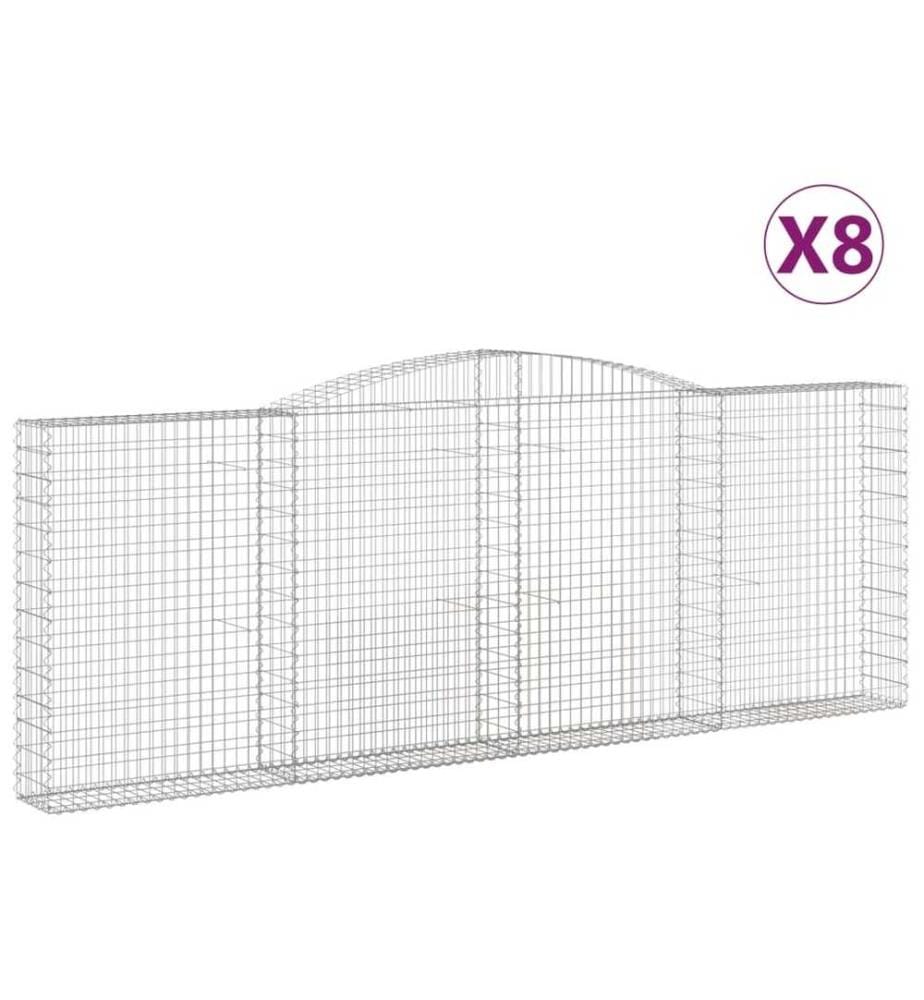 Gabionen mit Hochbogen 8 Stk. 400x30x140/160cm Verzinktes Eisen
