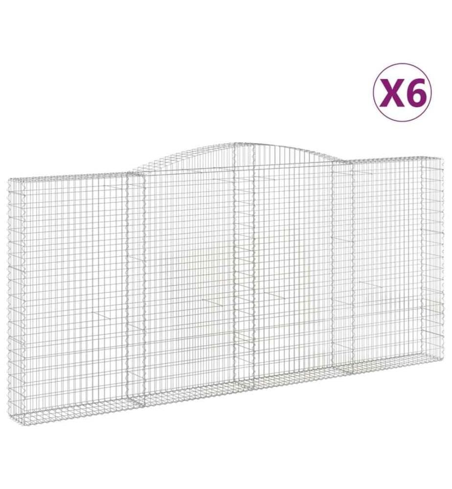 Gabionen mit Hochbogen 6 Stk. 400x30x180/200cm Verzinktes Eisen
