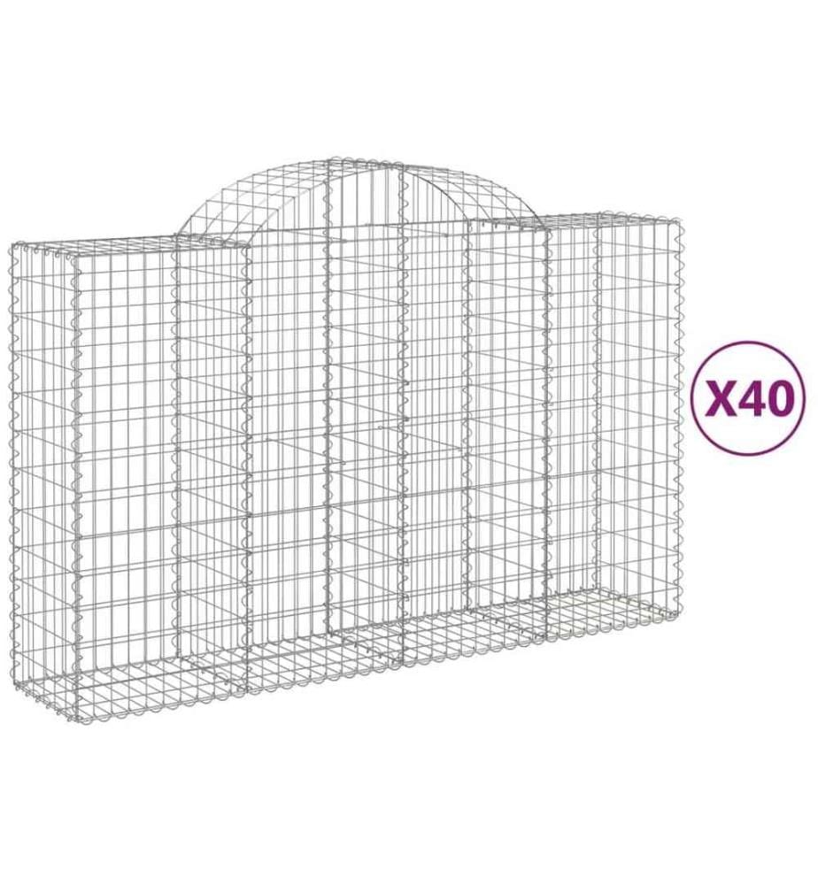 Gabionen mit Hochbogen 40Stk. 200x50x120/140cm Verzinktes Eisen