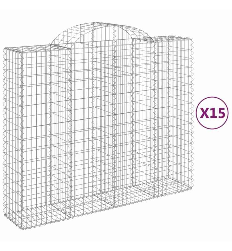 Gabionen mit Hochbogen 15Stk. 200x50x160/180cm Verzinktes Eisen