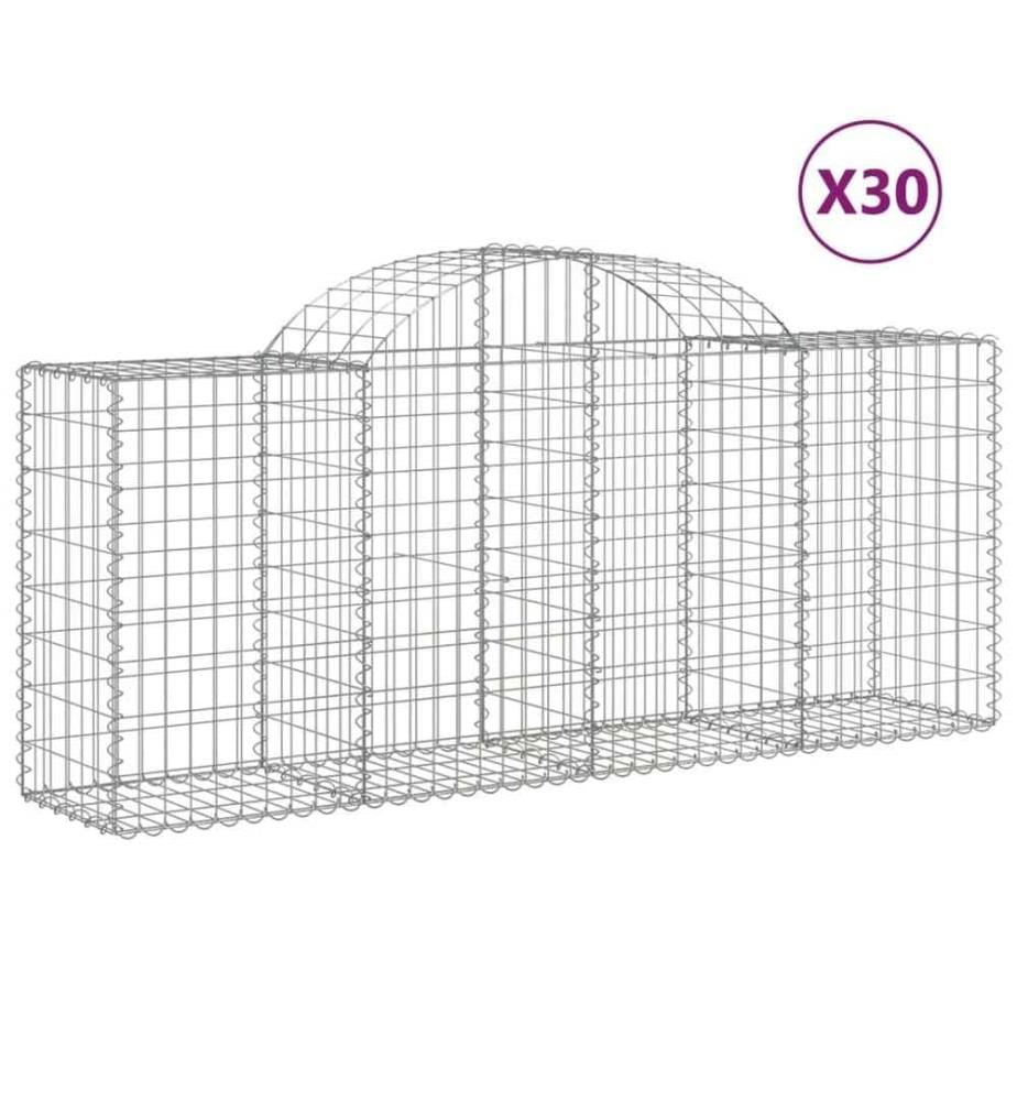 Gabionen mit Hochbogen 30 Stk. 200x50x80/100cm Verzinktes Eisen