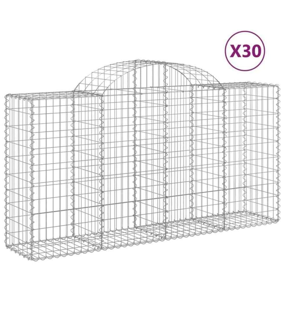 Gabionen mit Hochbogen 30 Stk 200x50x100/120cm Verzinktes Eisen