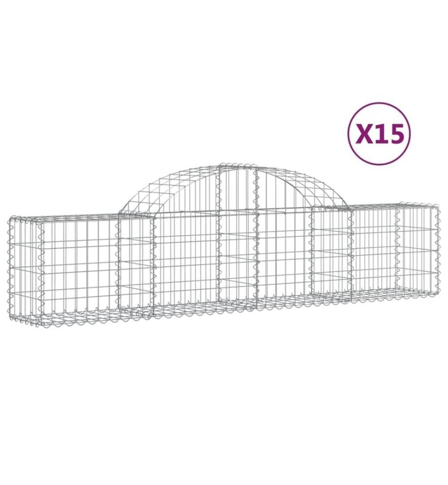 Gabionen mit Hochbogen 15 Stk. 200x30x40/60 cm Verzinktes Eisen