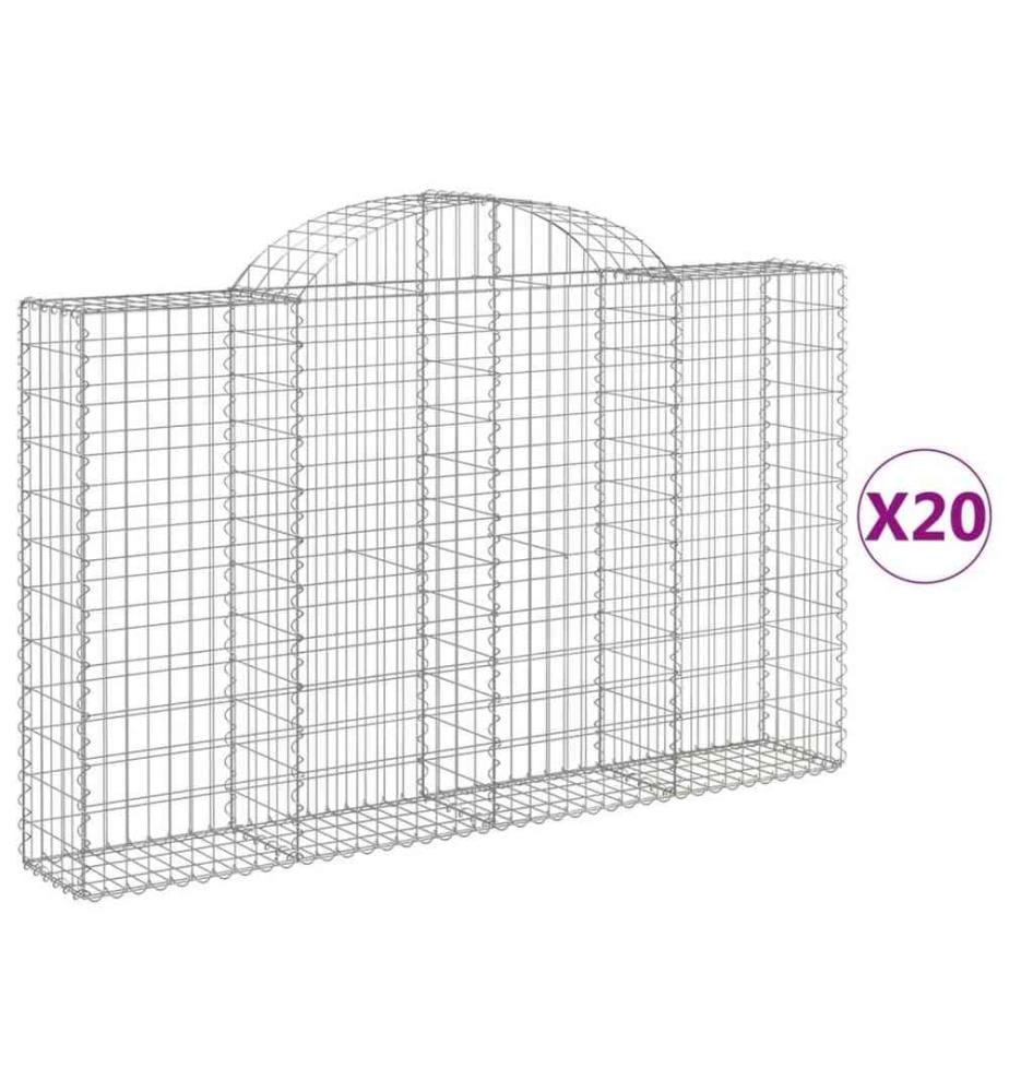 Gabionen mit Hochbogen 20Stk. 200x30x120/140cm Verzinktes Eisen