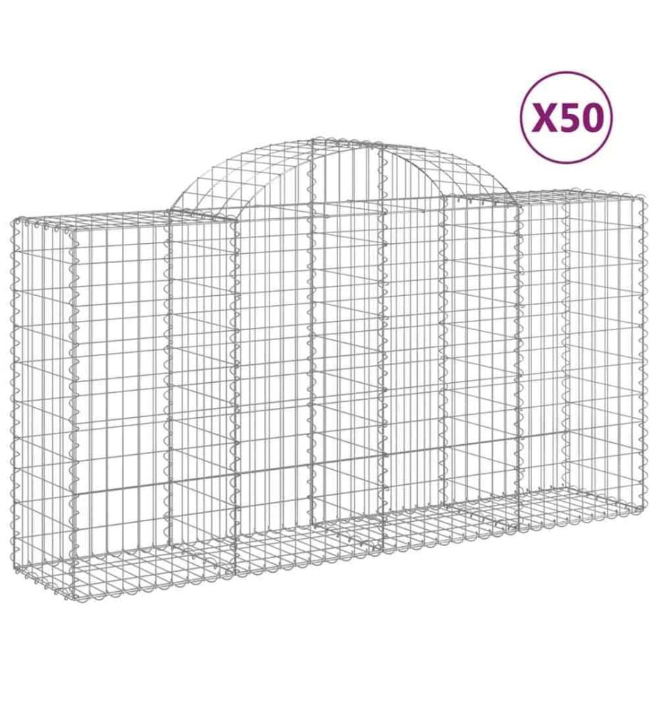 Gabionen mit Hochbogen 50 Stk 200x50x100/120cm Verzinktes Eisen