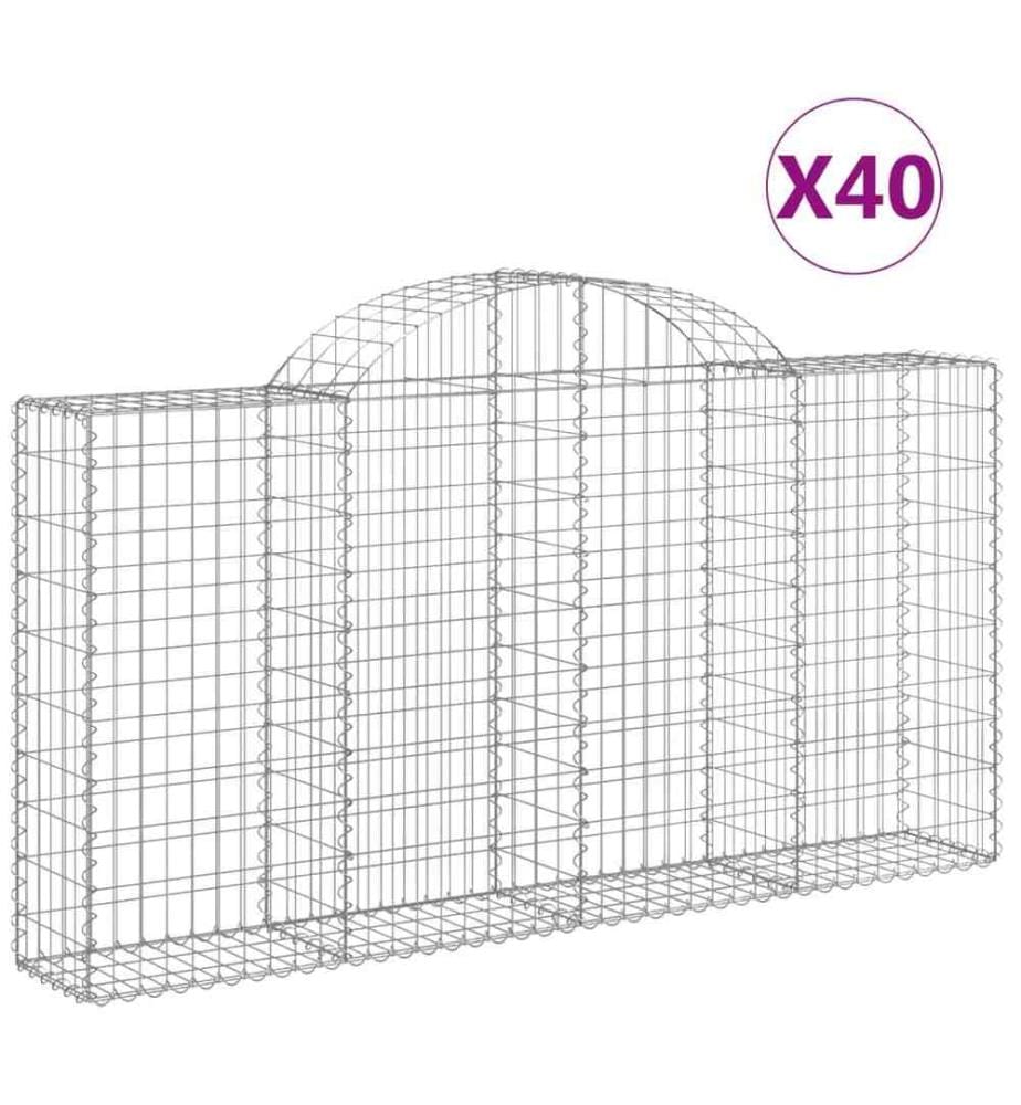 Gabionen mit Hochbogen 40Stk. 200x30x100/120cm Verzinktes Eisen
